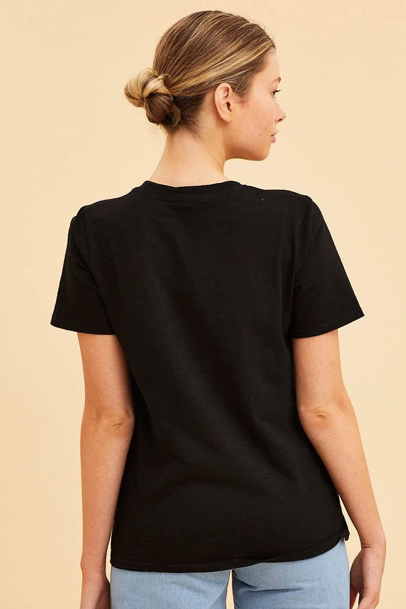 Black Cotton T-Shirt Slub Crew Neck Regular Fit DoubleLayered Structure