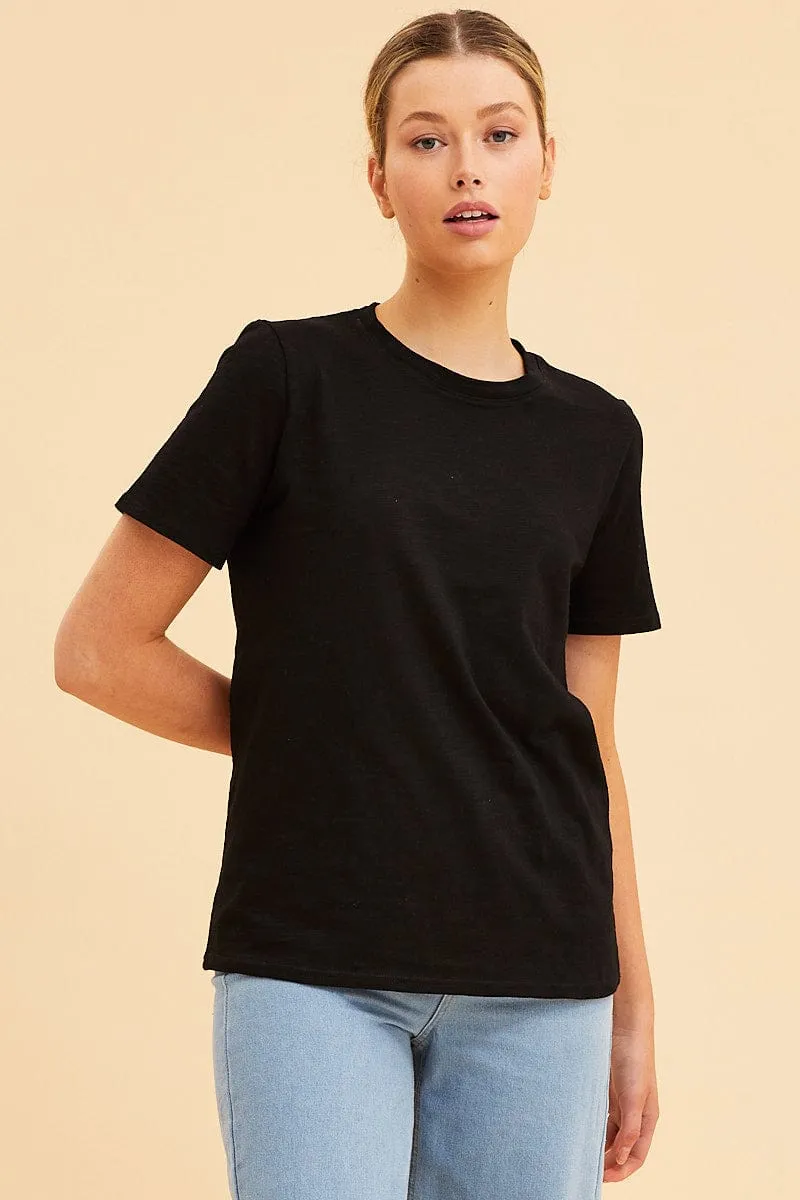 TemperatureControlTechnology Youth Glow Black Cotton T-Shirt Slub Crew Neck Regular Fit