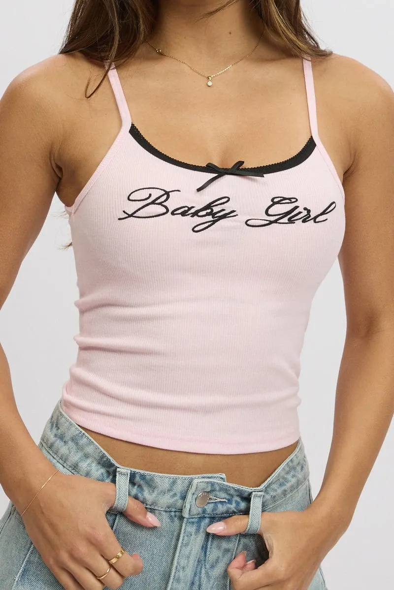 Warm Coat Casual Design Pink Graphic Singlet Rib
