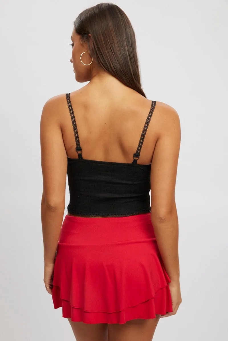 Black Singlet Top Textured Light Wool