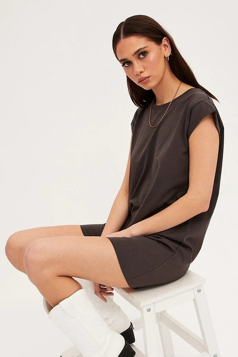 Grey T-Shirt Dress Crew Short Sleeve Graphic Flight Fit