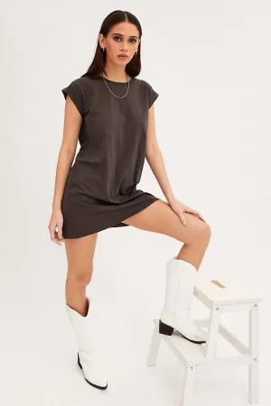 Grey T-Shirt Dress Crew Short Sleeve Graphic AntiClingFabric Fashion Dress