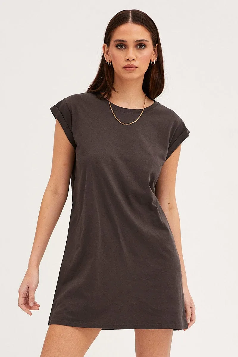 Grey T-Shirt Dress Crew Short Sleeve Graphic AntiPillingCloth