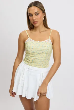Spirit Core Yellow Ditsy Mesh Singlet Top