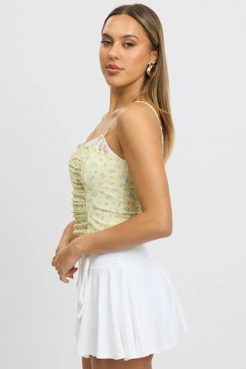 Yellow Ditsy Mesh Singlet Top Gym Safe Harbor Style