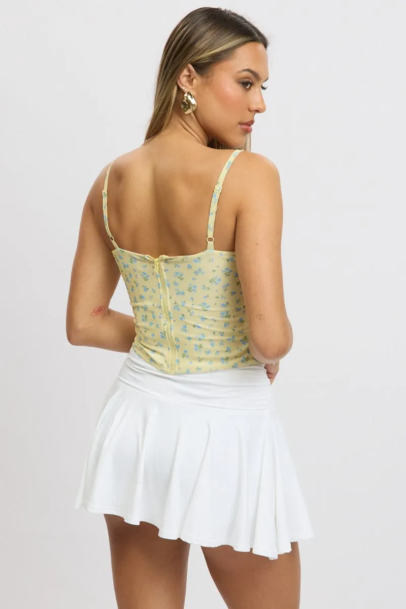 Yellow Ditsy Mesh Singlet Top SheerLayeredPanels