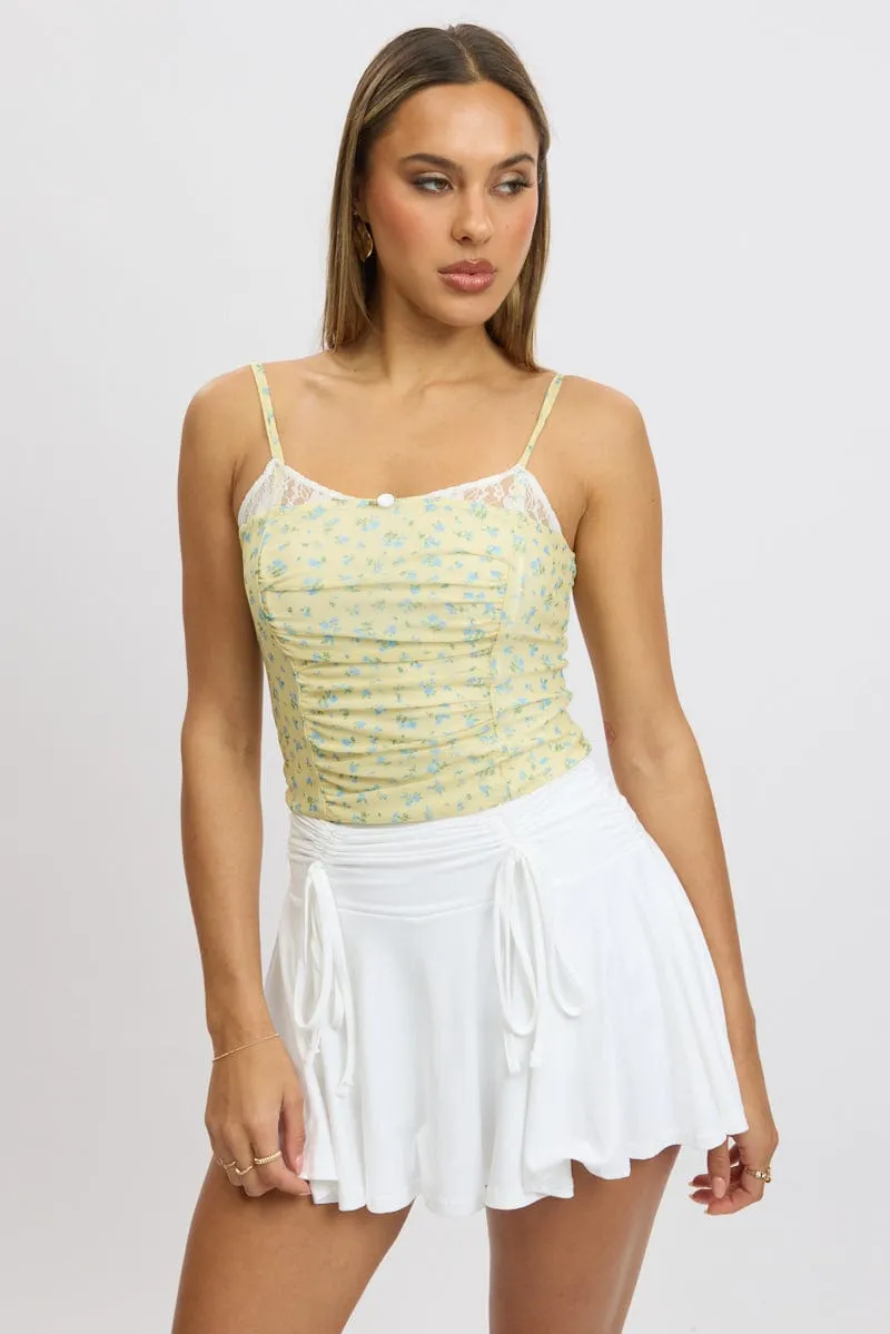 Yellow Ditsy Mesh Singlet Top Clear Tone