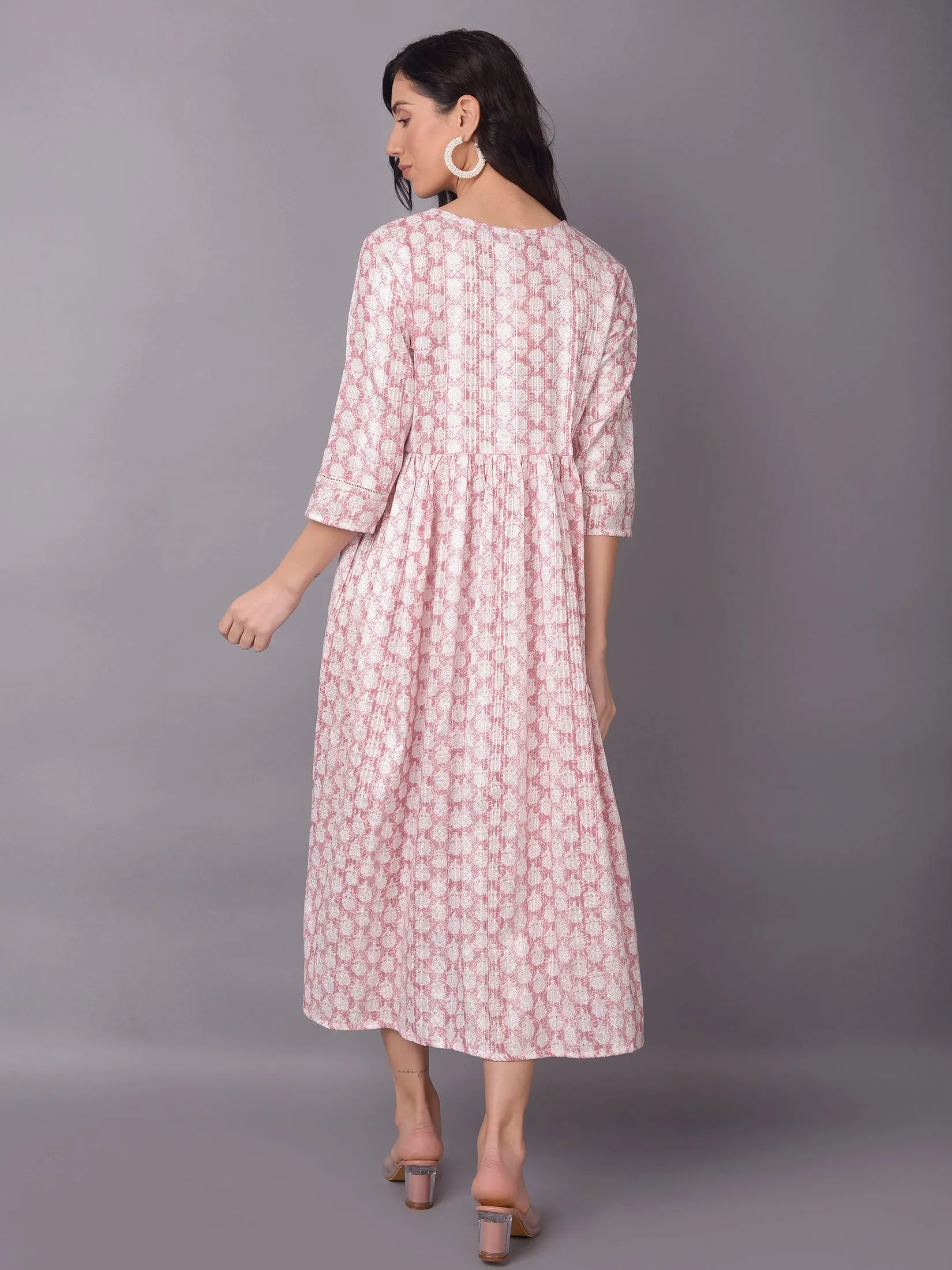 Women Pink Round Neck Dress Work Ready