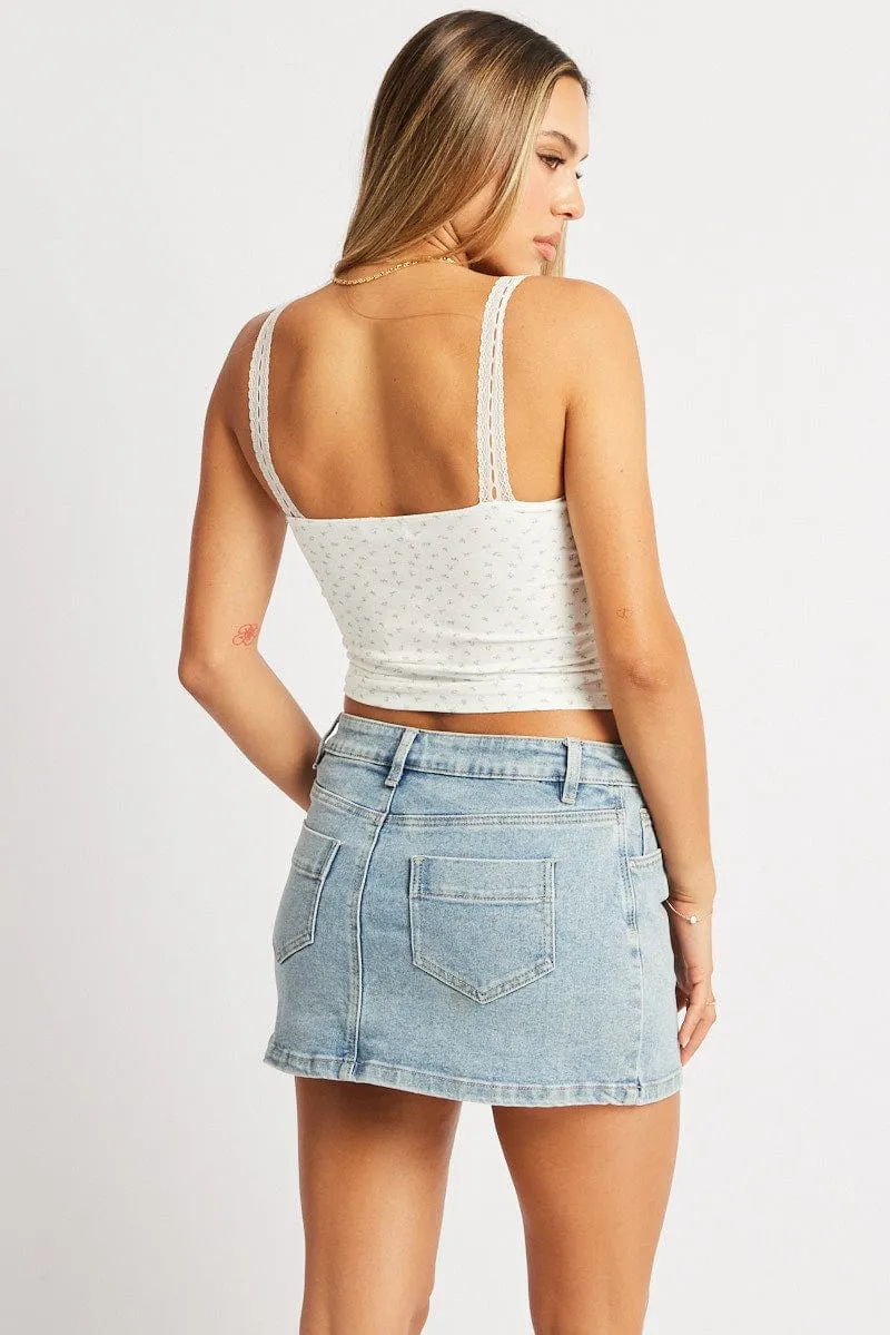 Pearl Tone OekoTexCertified White Floral Singlet V neck Lace trim