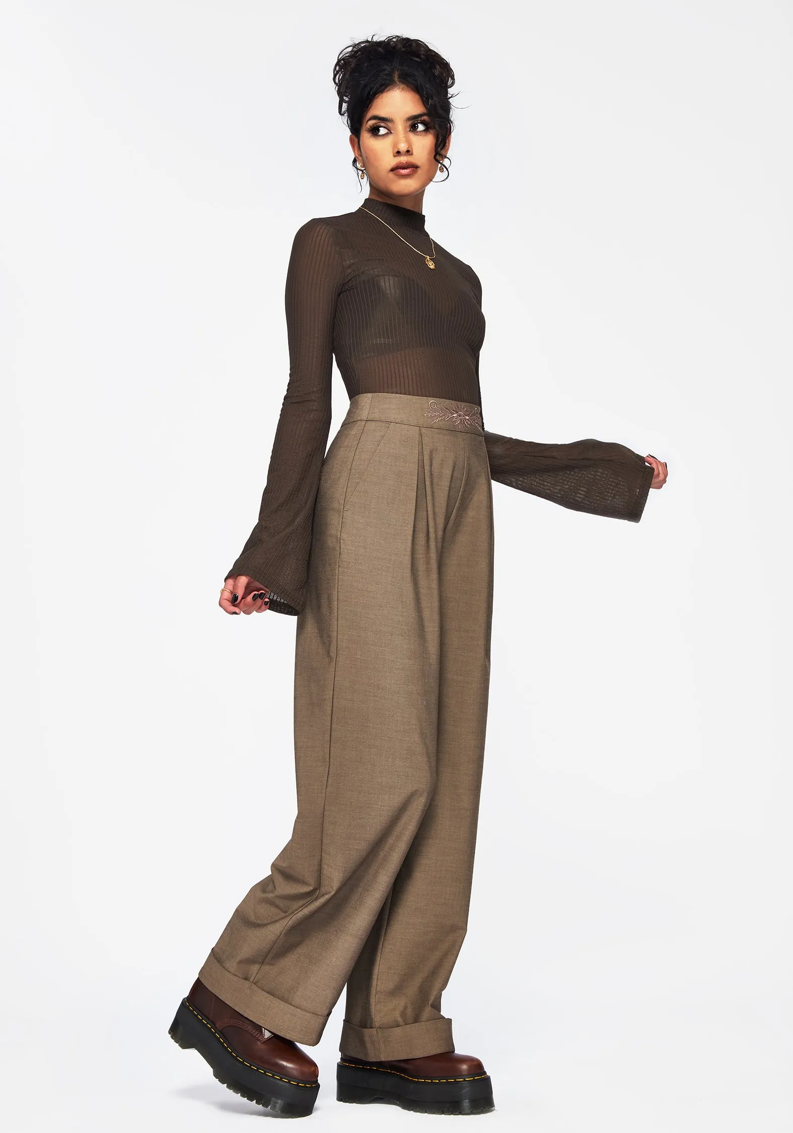 Timeless Design Mystic Embroidered Turn Up Wide Leg Trouser
