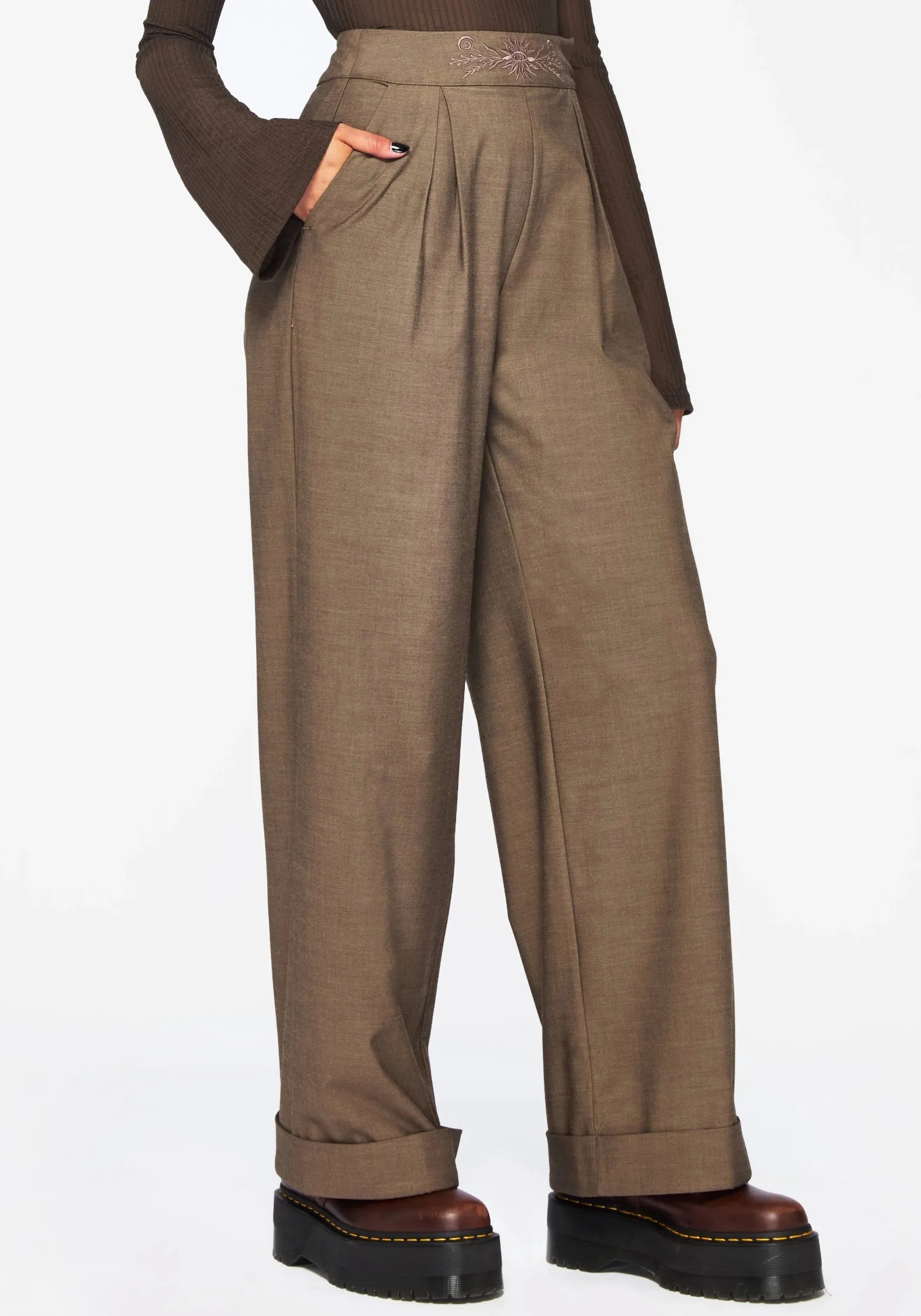 Mystic Embroidered Turn Up Wide Leg Trouser Relaxed Style
