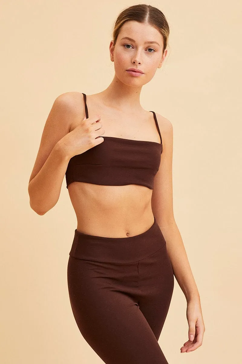 Relaxed Layer Brown Bandeau Singlet Top Cotton Stretch