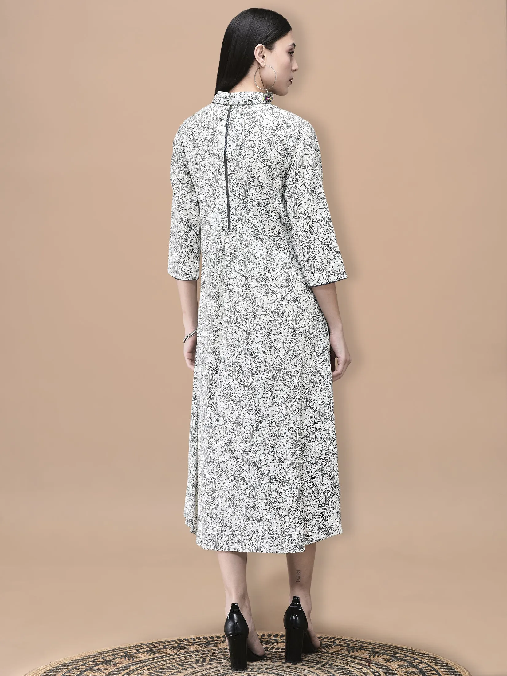 Women Cotton Off White and Blue Floral Print Dress NonSlip Grips Weatherproof Outerwear