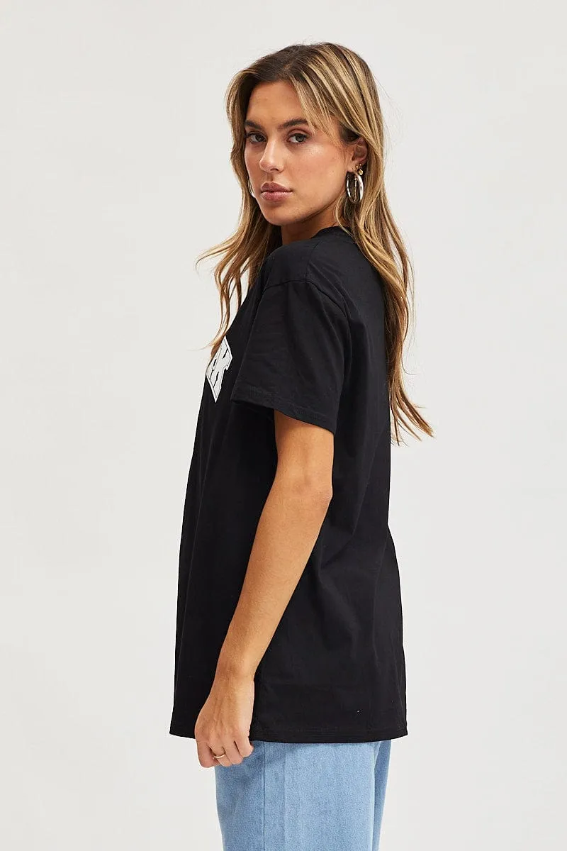 Cozy Look Wear Sporty Top Black Graphic T Shirt Short Sleeve