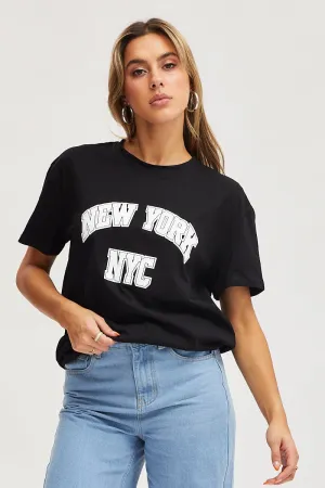 Black Graphic T Shirt Short Sleeve Light Trend
