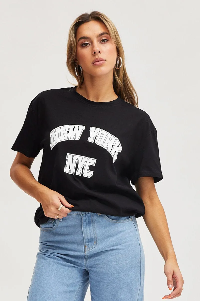 Black Graphic T Shirt Short Sleeve Light Trend