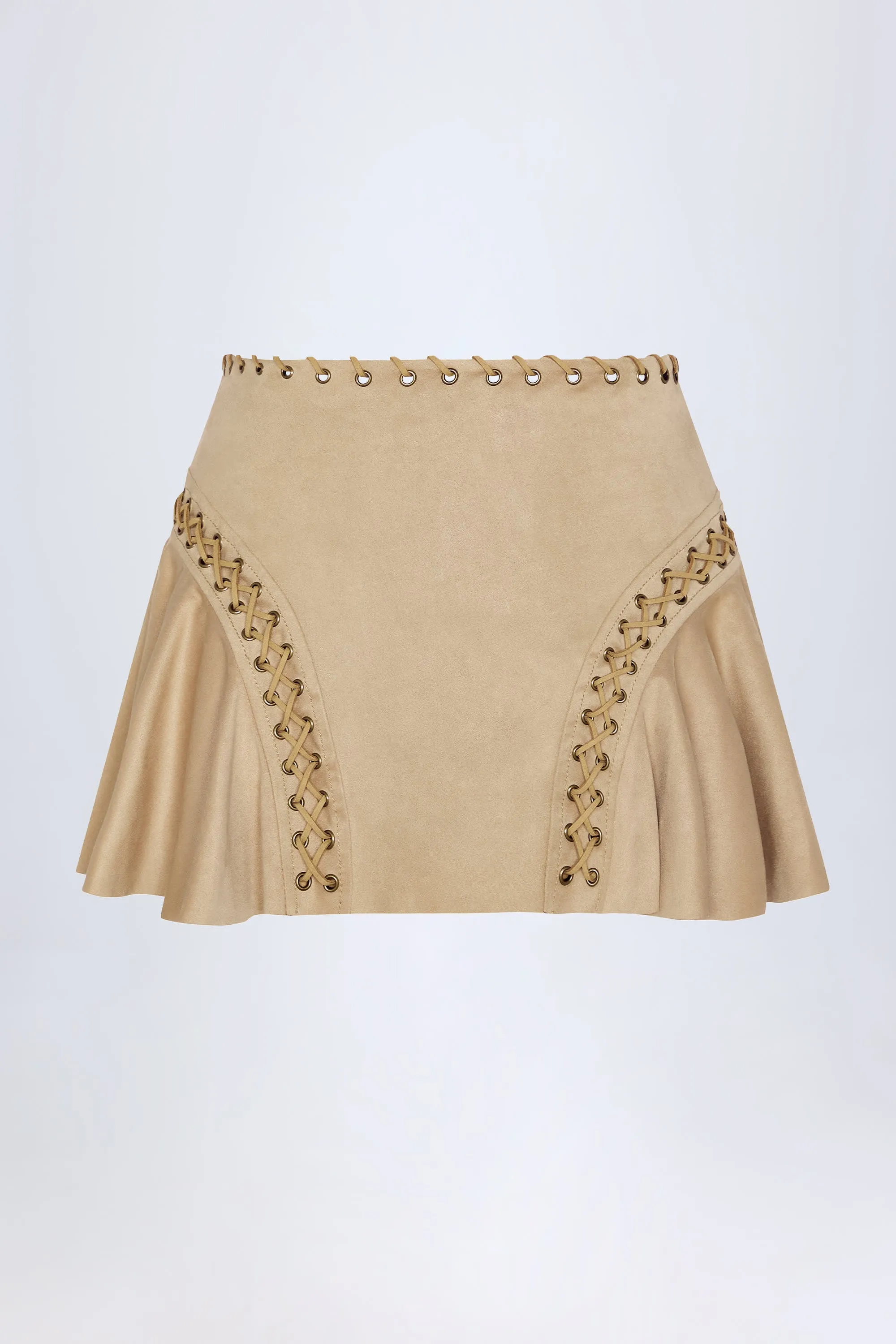 Odor control Lace-Up Mid-Rise Mini Skirt in Tan
