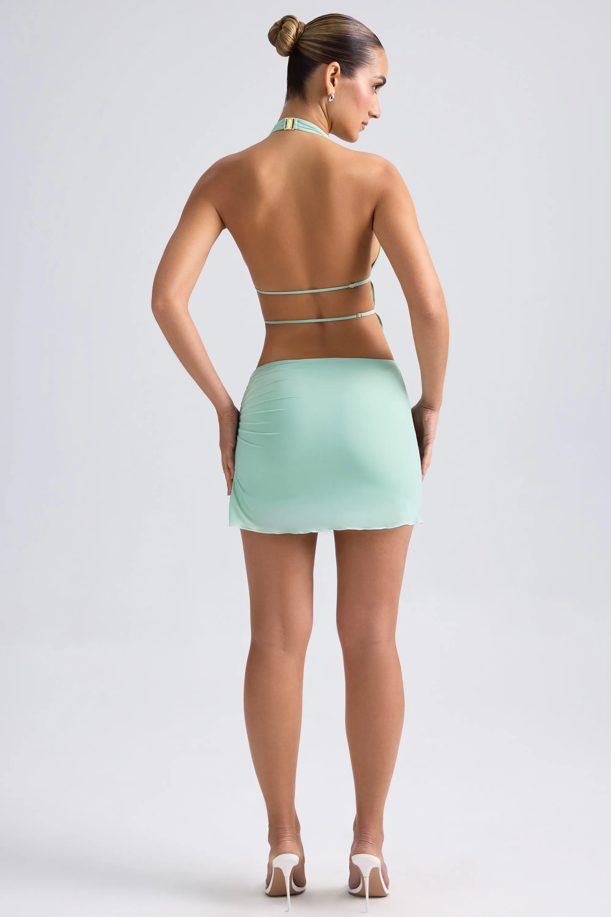 Gathered waist Sleek Flow Draped A-Line Mini Skirt in Pastel Green