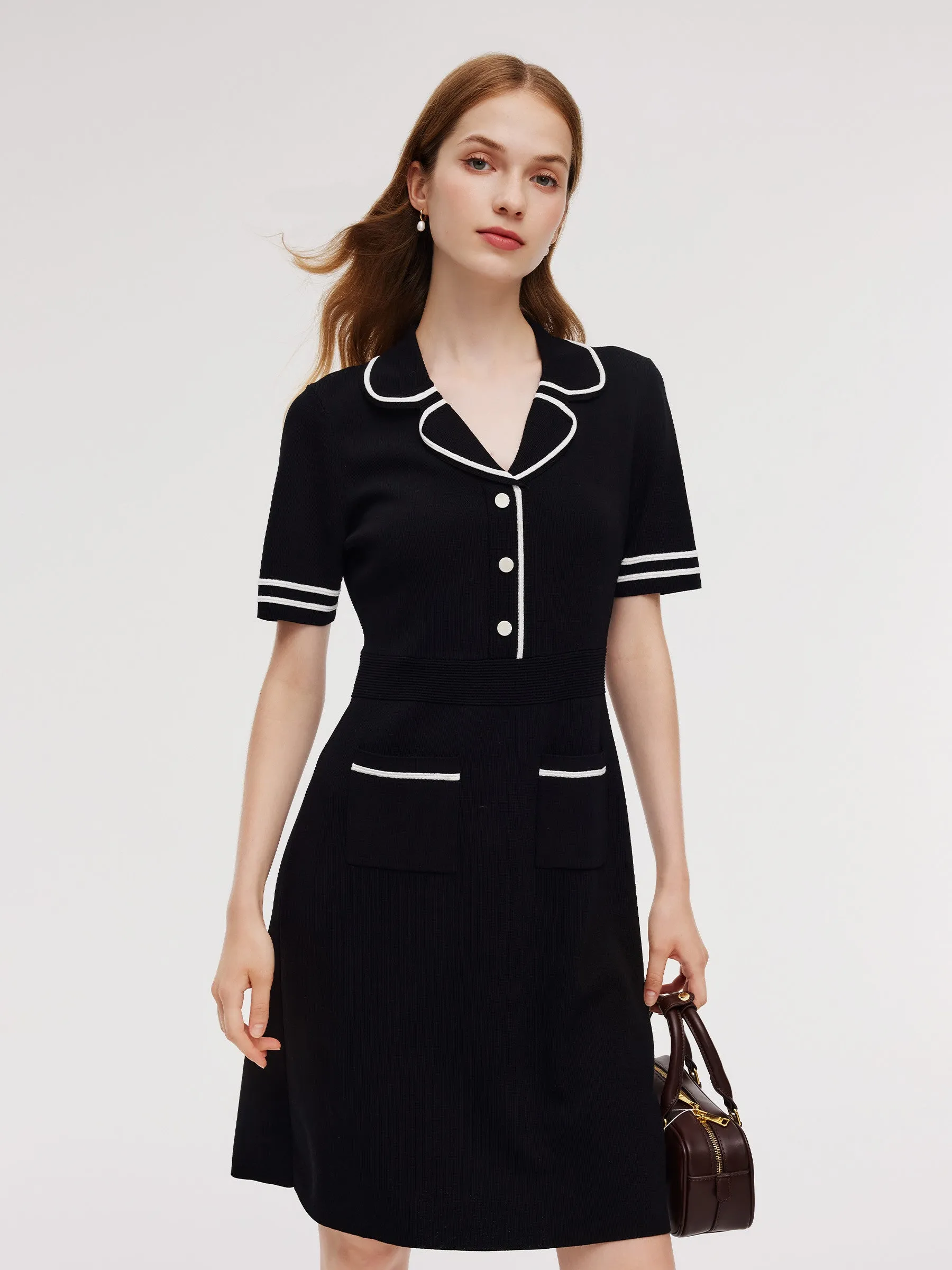 Trend Pop Shine Fresh Lyocell Blend Contrast Trim Women Knit Mini Dress