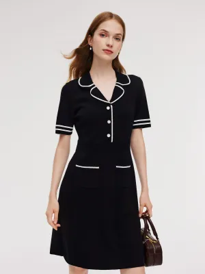 Lyocell Blend Contrast Trim Women Knit Mini Dress Relaxed Contour Minimal Seam