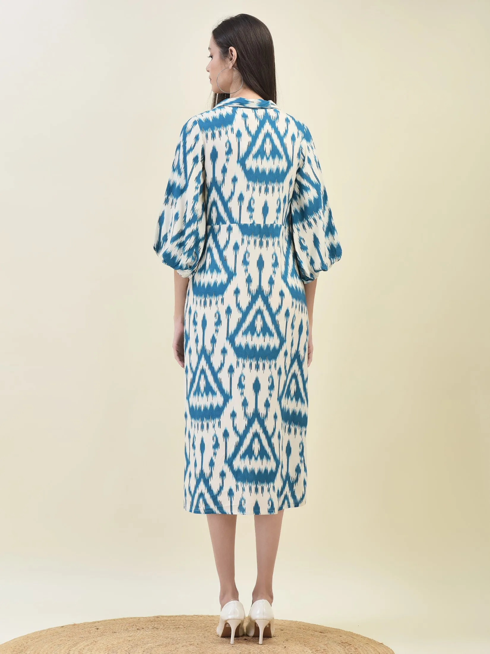 Urban Wear Modern Look Women Liva Rayon Teal Ikat Print Dress