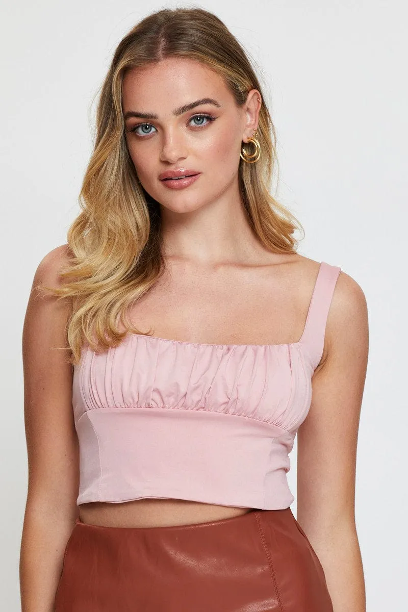LightweightTextile LightweightKnit Pink Crop Top