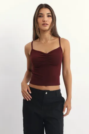 Trendy Sweatpants Sea Fit Red Singlet Top Sleeveless Ruched Bust
