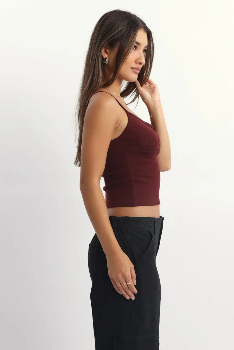 Red Singlet Top Sleeveless Ruched Bust Italian Flair SmoothFinish