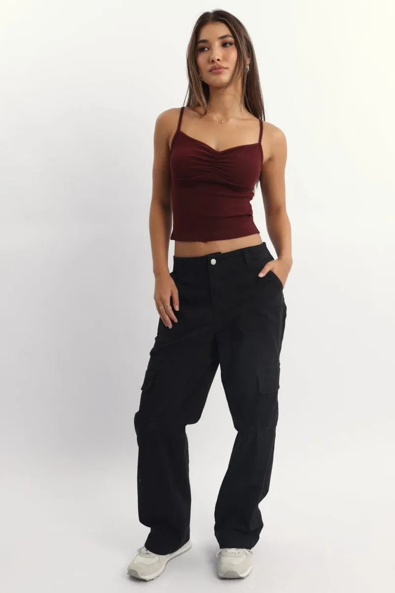 Red Singlet Top Sleeveless Ruched Bust ChafeResistant Seams Weekend Wear