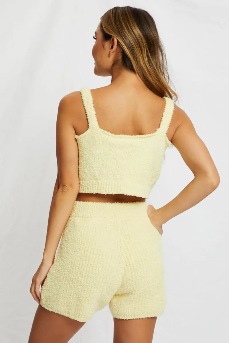 Yellow Fluffy Crop Singlet High End