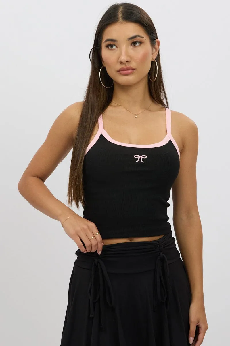 Black Graphic Singlet Top SoftTouchFinish