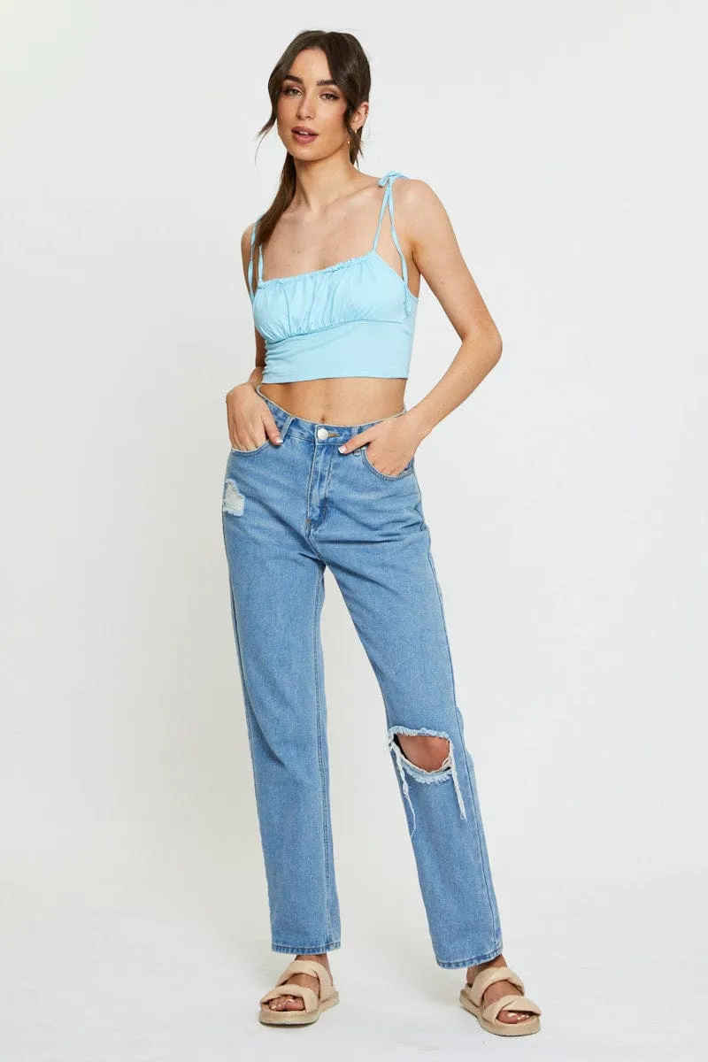 Future Glow Ethic Core Blue Tie Shoulder Top Cami