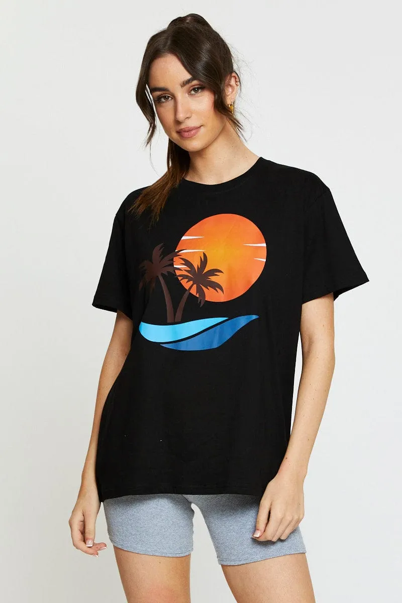 Vegan Mood Black Graphic T-Shirt Short Sleeve
