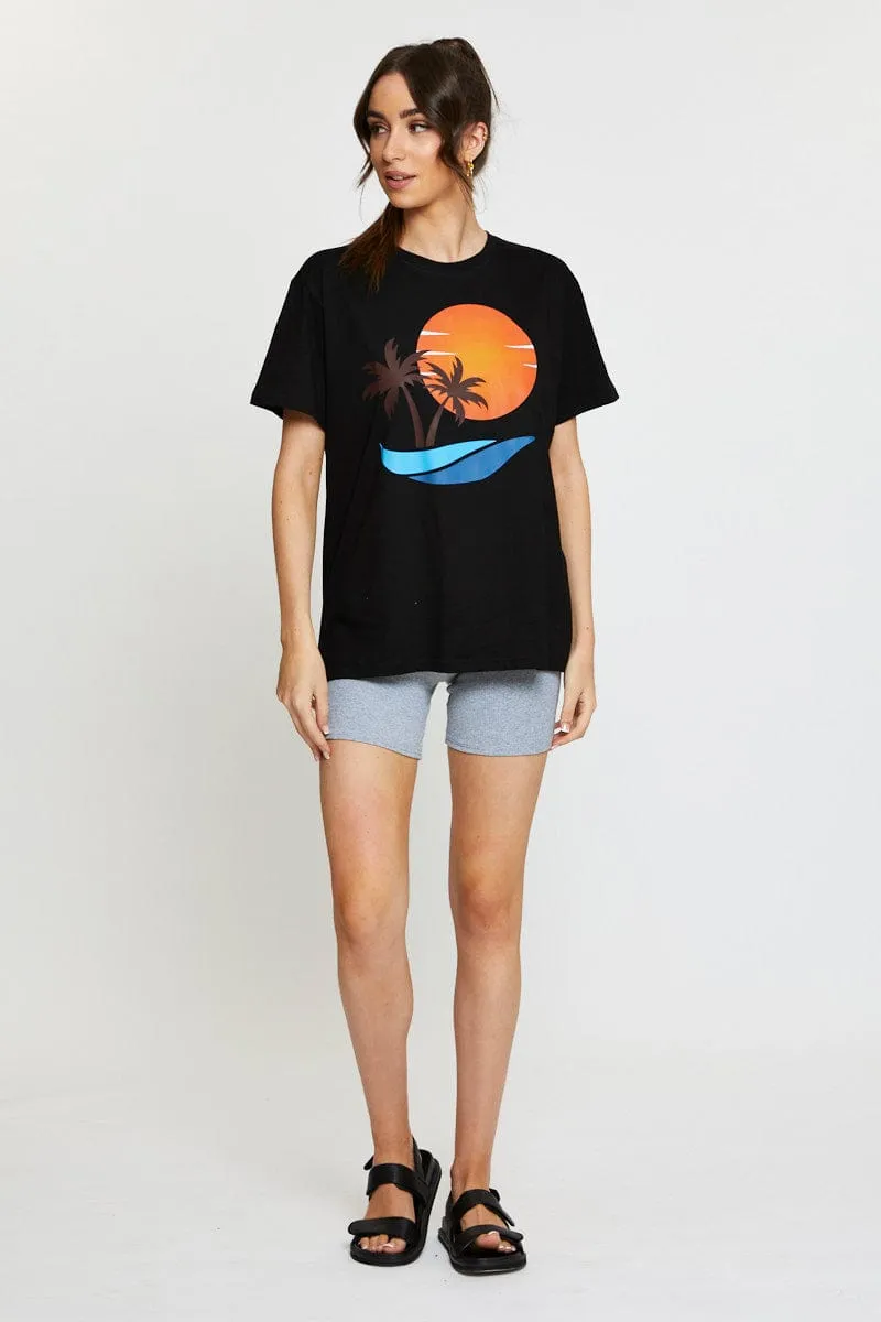 Black Graphic T-Shirt Short Sleeve Polish Tone WeightlessLayeringPiece