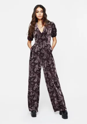 FadeResistantTreatment Deception Snake Foil Print Velour Jumpsuit