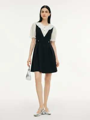 Shine Edge Flattering wear Faux Two-Piece A-Line Women Puff Sleeve Knit Mini Dress