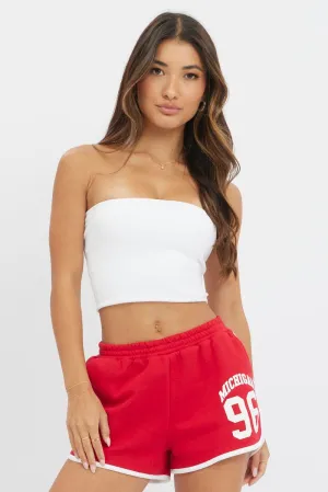 Linen blend Red Track Shorts High Rise Elastic Waist