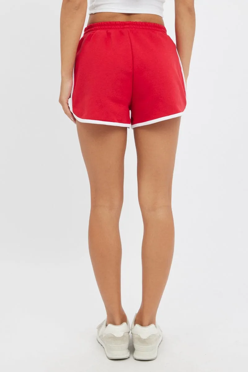 Red Track Shorts High Rise Elastic Waist Temperature Regulating Material concert outfit