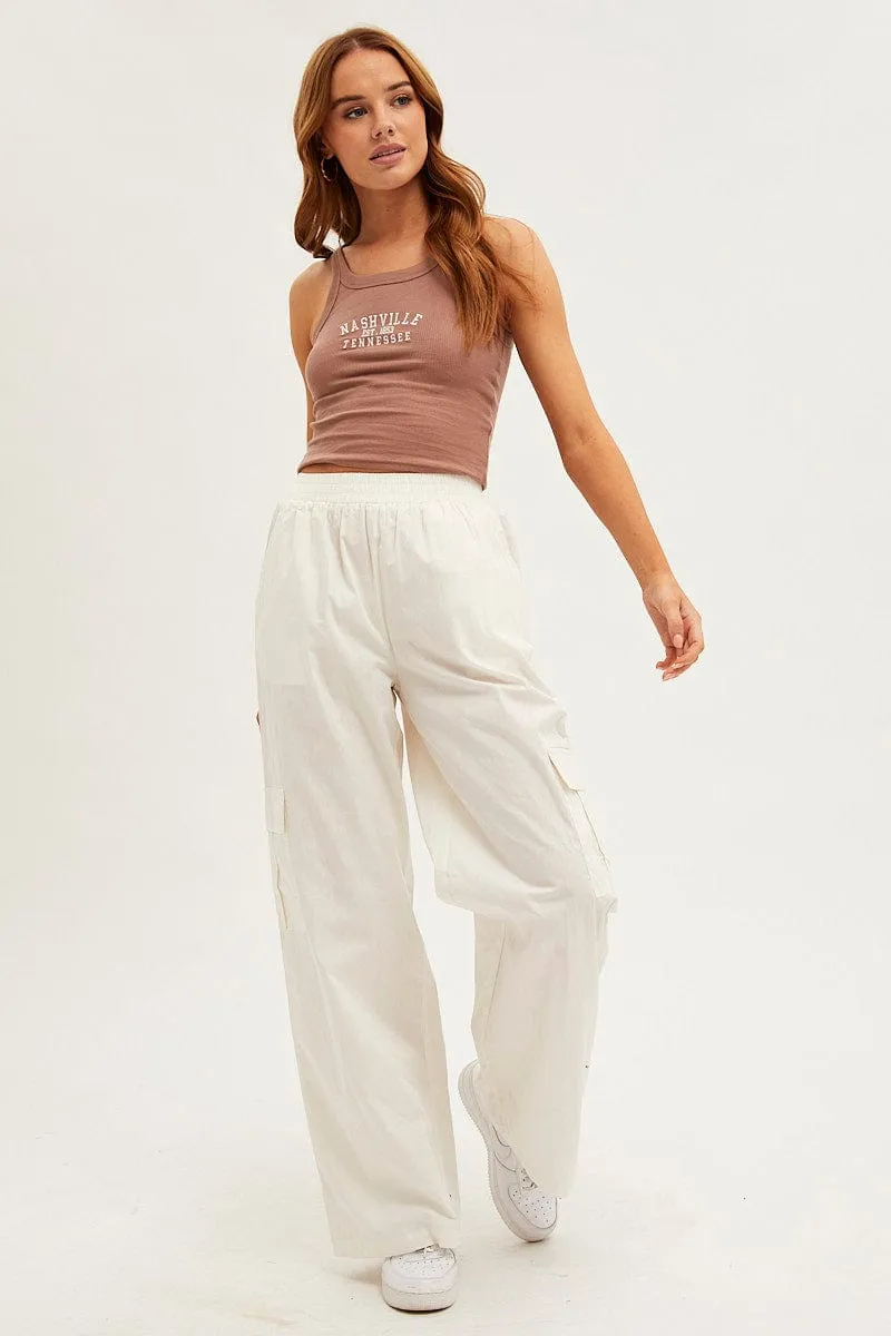 City Soul Chic Design Brown Nashville Embroidered Crop Singlet Top