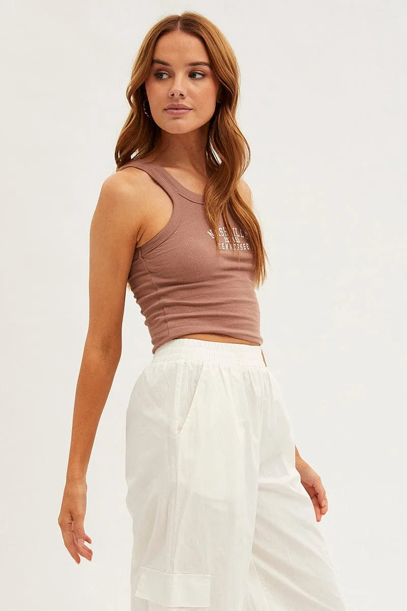 ConvertibleStyle Brown Nashville Embroidered Crop Singlet Top