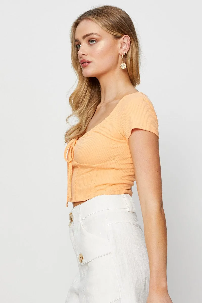 Orange Crop Top Short Sleeve UVProtectionFabric Compression Fit