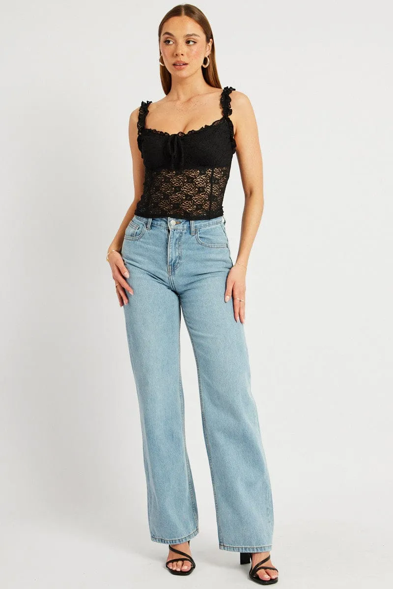 Black Lace Top Sleeveless MultiPanelCut