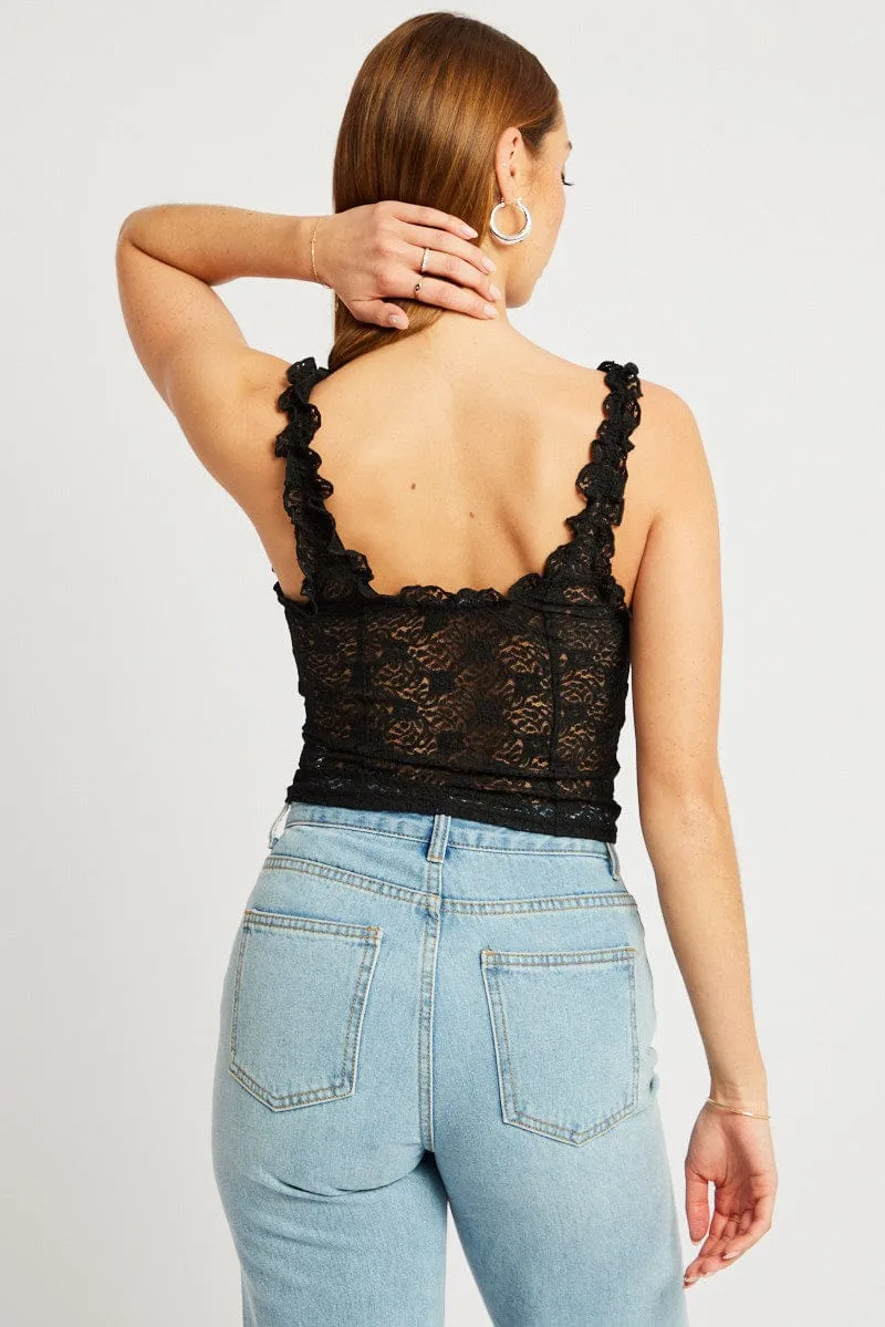 Black Lace Top Sleeveless CompressionEnhanced Fit