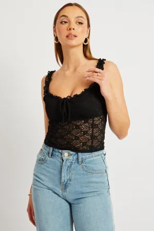 Carnival Look Glitter Fit Black Lace Top Sleeveless