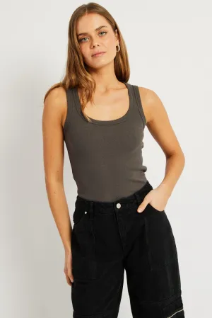 Grey Singlet Top Contrast Stitch BreathableLining