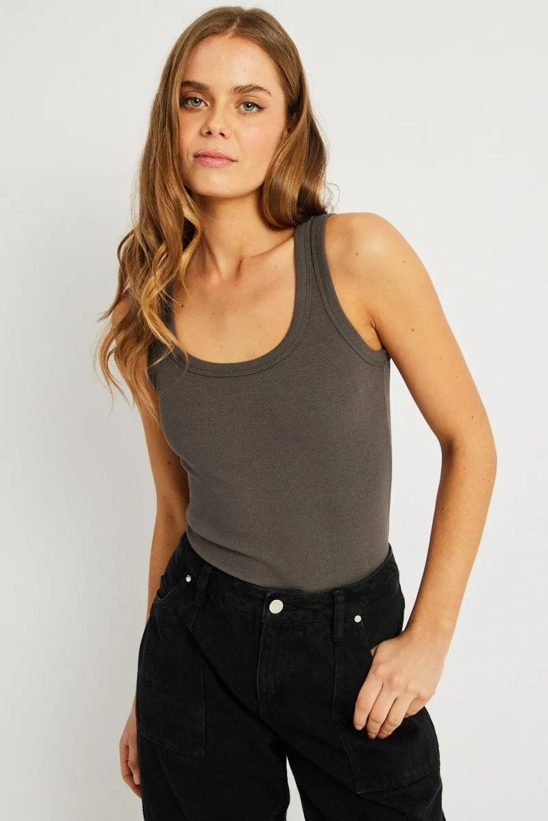 Grey Singlet Top Contrast Stitch NoSlipTrims