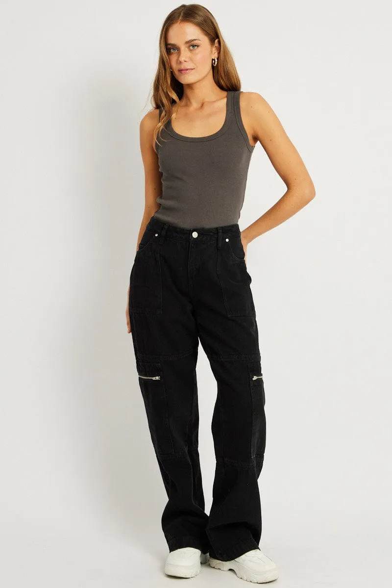 UVProtection Stretchable Material Grey Singlet Top Contrast Stitch