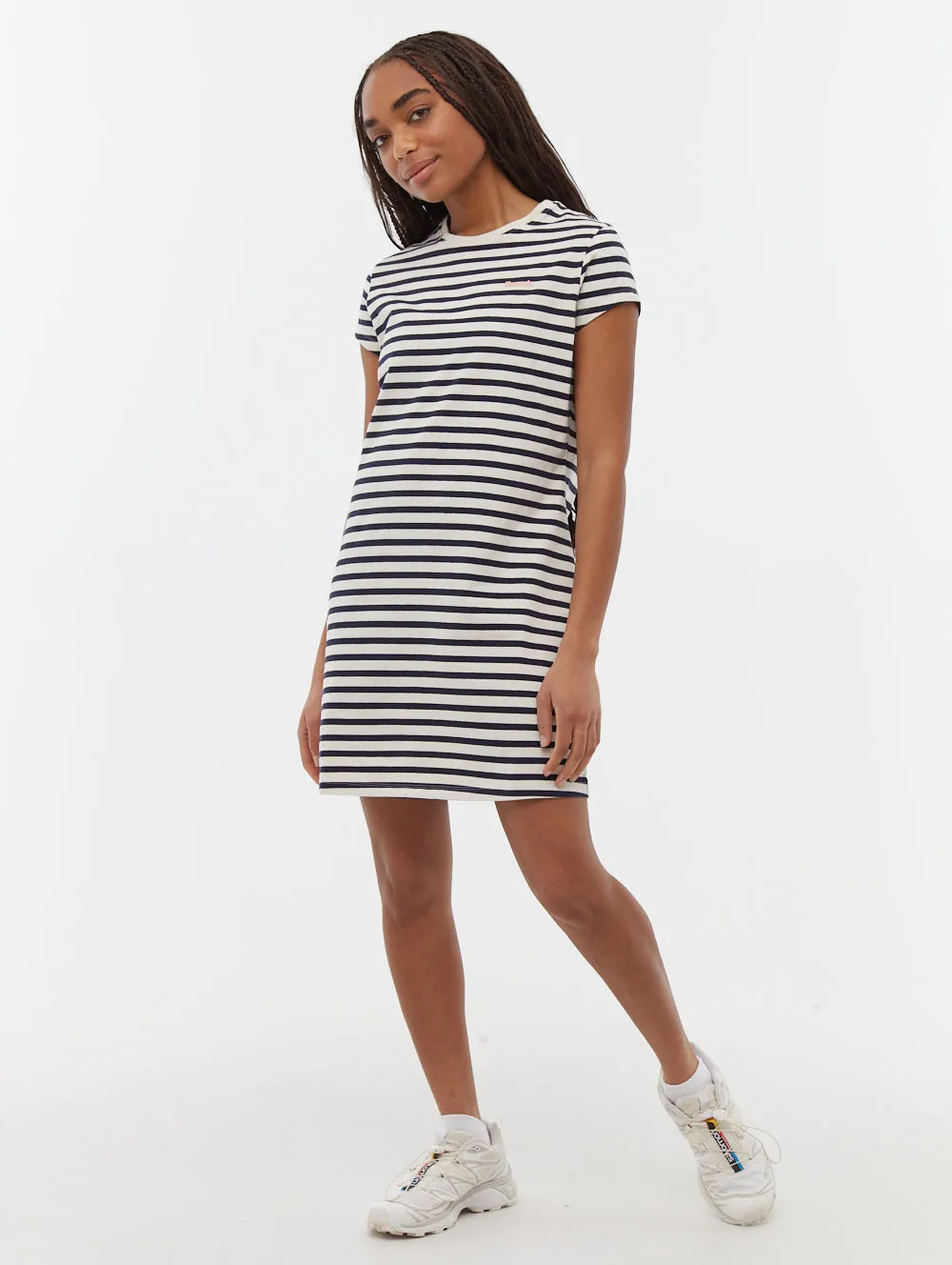 Heavy Silk Mabelle Striped T-Shirt Midi Dress