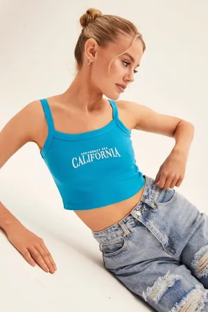 Blue Crop Singlet Sleeveless Rib Embroidered casual sneakers