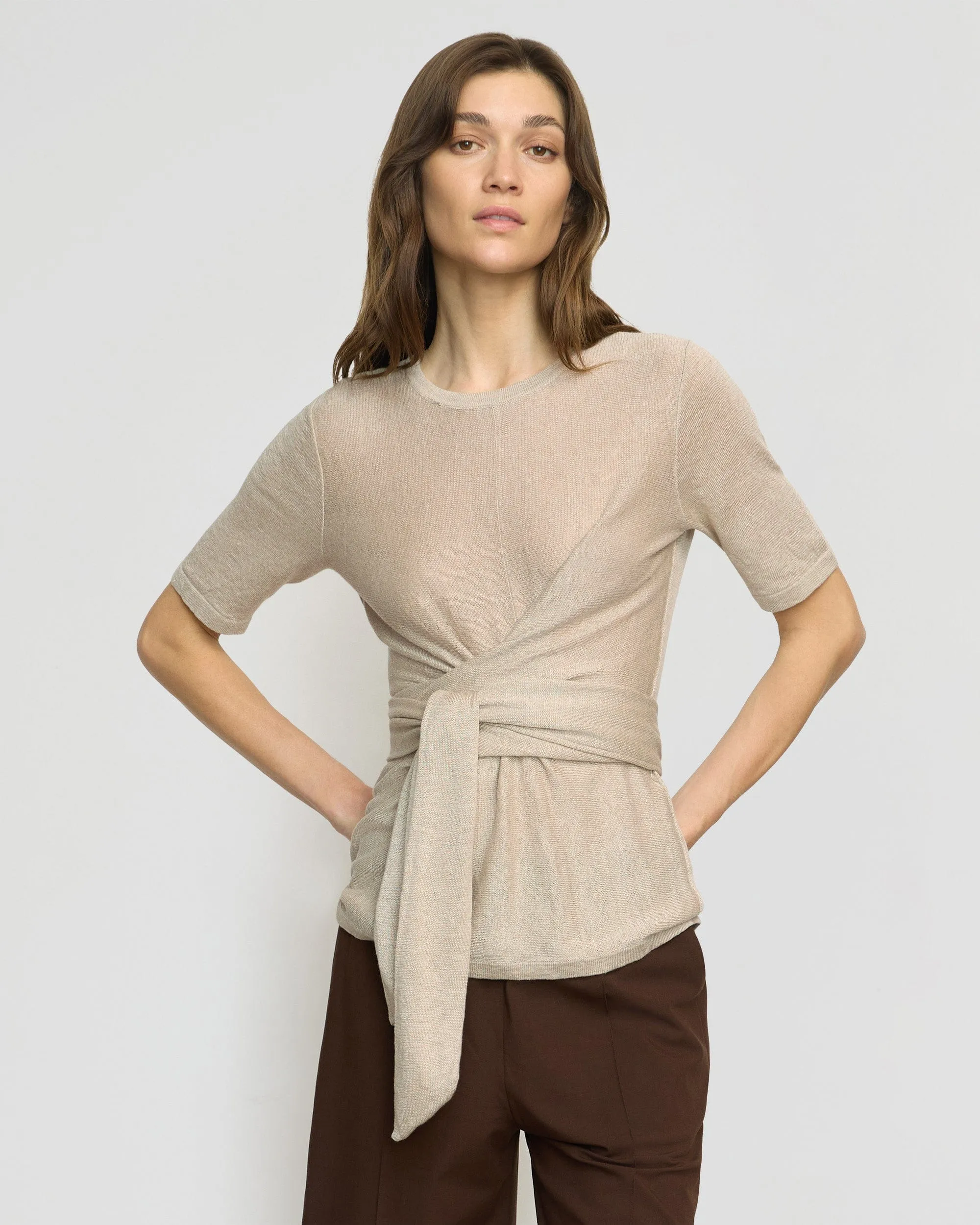 Lark Tie-Front Linen Sweater Snuggly Pieces Simple Fashion